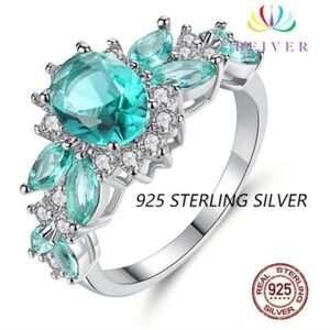 0. 925 Sterling Silver Ladies Halo Ring Oval Ocean Green Summer Feminine Chic